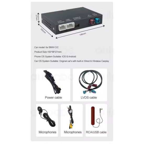 Модул Apple Carplay/Android Auto за BMW CICI system 2008-2012  E90/E91/E92/E93 E70/E71 E60/E61 E81/E82 /E87/E88  F01/F02 F10/F11/F07 F25