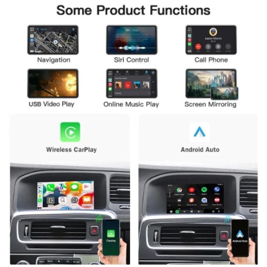 Безжичен Apple Carplay /Android Auto модул за Volvo XC60 V40 V40 2015-2018 7 инчов дисплей